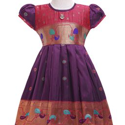 Bhartiya Paridhan Silk Woven Half Sleeves Ethnic Dress With Bird Gota Patti Design - Maroon-image-2