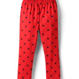 Evimo Single Jersey Knit Full Length Leggings with Heart Print - Red-image-40