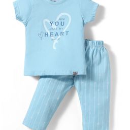 Teddy Sinker Knit Half Sleeves Printed Night Suit - Light Blue-image-47