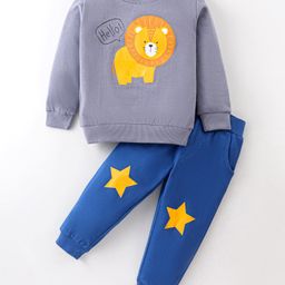 Mark & Mia Fleece Knit Full Sleeves Winter Wear Sweatshirt & Pant Set With Animal Graphics & Spikes Detailing - Multi Color-image-63