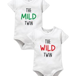 Zeezeezoo 100% Cotton Knit Pack Of 2 Twin Theme Half Sleeves The Mild Twin & The Wild Twin Text Printed Onesie - White-picture-14