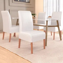 Kuber Industries 4-Pcs White Textured Stretchable Center Table Chair Covers-94