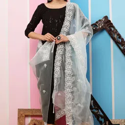Bunkraft Embroidered Organza Dupatta with Thread Work image 5