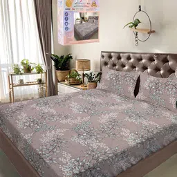 FABINALIV Green & Grey Floral 300 TC King Bedsheet Set 270 cm X 270 cm-image-65