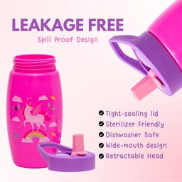 Adore Kiddo Flip to Sip Sports Sipper with Handle- 420ml -Pink image 4