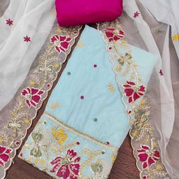 Blissta Floral Embroidered Sequinned Organza Unstitched Dress Material-picture-47