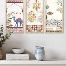 WALLLANE Brown & Off White 3 Pieces Wooden Floral And Botanical Wall Art-image-30