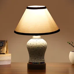 Devansh White & Black Textured Wooden Frustum Shaped Table Lamp With Mosaic Glass Base image 3