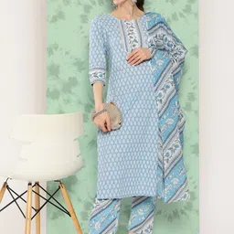 Yufta Ethnic Motifs Printed Gotta Patti Pure Cotton Kurta With Trousers & With Dupatta-image-24