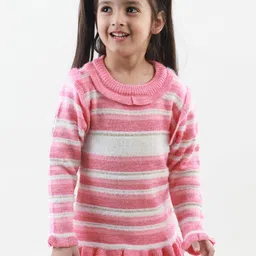 KNITCO Girls Striped Pullover with Applique Detail-image-80