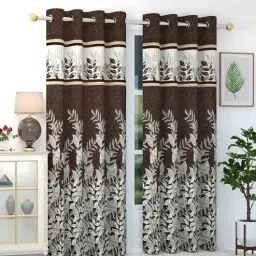 exporthub Brown Polyester Floral 9Ft Blackout Eyelet Door Curtains (Pack of 2)-picture-29