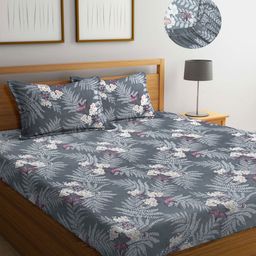 Myntra Elegant Homes Grey Floral 300 TC Fitted Super King Double Bedsheet Set-2.7mX2.7m-image-85