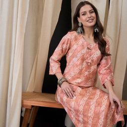 Anouk Ethnic Motifs Printed Thread Work Chanderi Silk Straight Kurta-picture-4