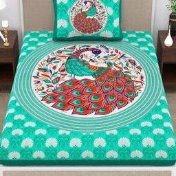 UNIQCHOICE Turquoise Blue Floral Printed Cotton 120 TC Single Bedsheet Set 2.25 m x 1.5 m-image-24