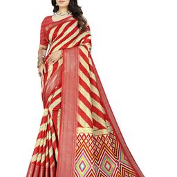 J 6 DESIGNER Leheriya Zari Silk Blend Block Print Saree-picture-0
