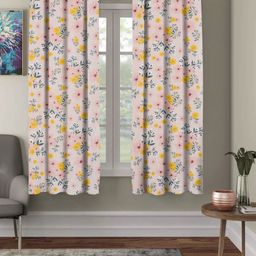 Aura Peach-Coloured & White 2 Pieces Floral Printed Sheer Window Curtains-25