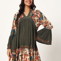 VELDRESS Women Floral Printed Bell Sleeve Empire Mini Dress-image-26