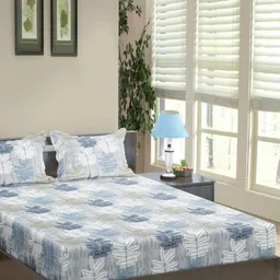 Trance Home Linen Blue Floral 180 TC Cotton King Bedsheet Set-2.74 m x 2.74 m-image-24