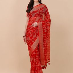 HERE&NOW Ethnic Motifs Printed Saree With Woven Design Zari Border-image-83
