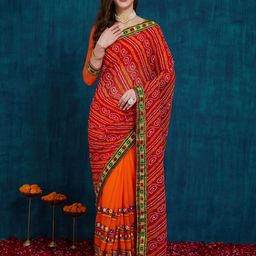 RAJGRANTH Bandhani Printed Embroidered Pure Georgette Saree-picture-14