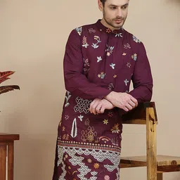 Jompers Men Floral Embroidered Chikankari Kurta-36