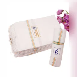 SR HANDLOOMS AND TEXTILES White & Green 2 Piece Striped Cotton 250 GSM Towel Set-image-22