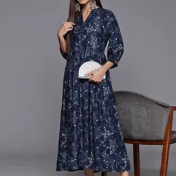 Libas Women Floral Print Puff Sleeve Fit & Flare Ethnic Dress-image-94