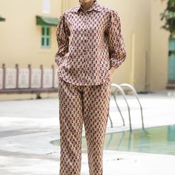 BAESD Printed Puff Sleeves Pure Cotton Shirt With Trouser-88