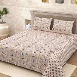Homez Sparrow Multicoloured & Taupe Ethnic Motifs 210 TC Queen Bedsheet with 2 Pillow Covers-50