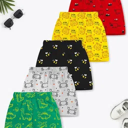 YK X Trampoline Kids Pack of 5 Typography All over Printed Shorts-image-34