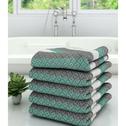 Athom Living 100% Premium Cotton Bath Towel Modern Checks Print Pack Of 5 - Green-image-29