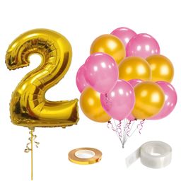 Zyozi 16 inch Number 2 Foil Balloons With Ribbon & Glue Dot Birthday Decoration - Pack of 28-image-35