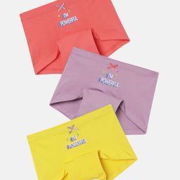 Mackly Pack Of 3 Powerful Printed Girls Boxers For Girls - Purple Yellow & Pink-image-4