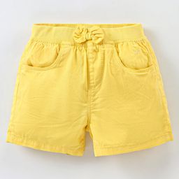 Babyhug 100% Cotton Mid Thigh Length Solid Shorts with Bow Applique - Yellow-image-46