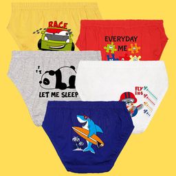 NUSYL Pack Of 5 Puzzle And Shark Printed Briefs - White Red Yellow Grey Royal Blue-image-85