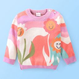 Babyhug Acrylic Knit Pullover Flower Design - Multicolor-image-78