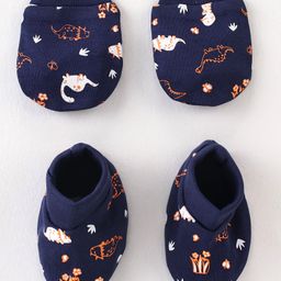 Doodle Poodle 100% Cotton Dino PrintedMitten & Booties - Blue-picture-17