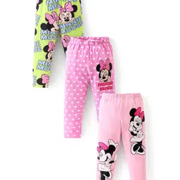 Babyhug Disney Single Jersey Knit Full Length Leggings with Minnie Mouse Graphics Pack of 3 - Pink & Green-picture-43