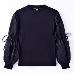 Kookie Kids Full Sleeves Peasant Sleeves Solid Colour Top With Bow Applique - Black-picture-28