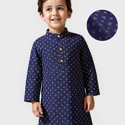 Babyhug Cotton Woven Full Sleeves Printed Kurta - Navy Blue-image-100