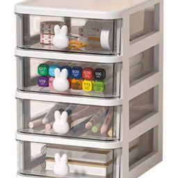 House of Quirk 4 Tier Transparent Cosmetic Jewelry Box Office Desktop Drawer Storage Box Plastic Multi Layer Small Storage Box-White-15