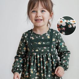 Babyhug Rayon Woven Full Sleeves Top With Floral Print & Lace Detailing - Dark Green-picture-32