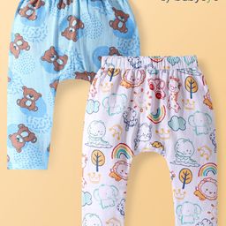 Babyoye 100% Organic Muslin Full Length Diaper Leggings with Animal Print Pack of 2 - White & Blue-image-24