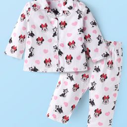 Babyhug Disney Cotton Woven Full Sleeves Minnie Mouse Printed Night Suit - White-picture-18