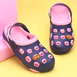 Pine Kids Clogs with Back Strap Closure & Sunglasses Applique - Pink & Navy Blue-image-47