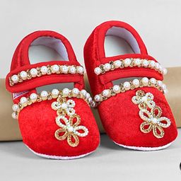 Coco Candy VelvetPearl & Stone Embellished Detailed Velcro Closure Booties - Red-image-37