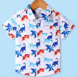 Mark & Mia Cotton Woven Half Sleeves Dino Printed Shirt - White-image-85
