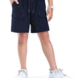 Arias Cotton Knit Solid Shorts With Neon Color Detailing - Blue-image-96