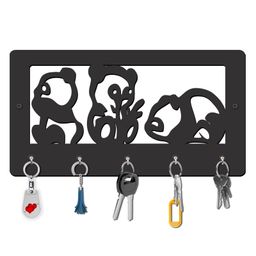 Olive Tree Key Hanger | Key Holder for Home | Key Chain Holders for Wall | Wall Mount Key Holder | Wall Stylish Key Stand (5 Hooks) - Black with Panda-picture-1