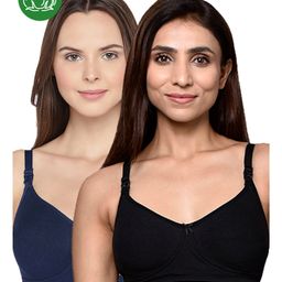 Inner Sense Organic Cotton Pack Of 2 Solid Antimicrobial Soft Feeding Bras - Multi Colour-image-94
